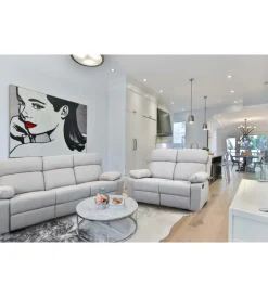 BellaHome Divani|Divano 2 posti "annika" con recliner manuale in tessuto grigio, 145x93x101 cm