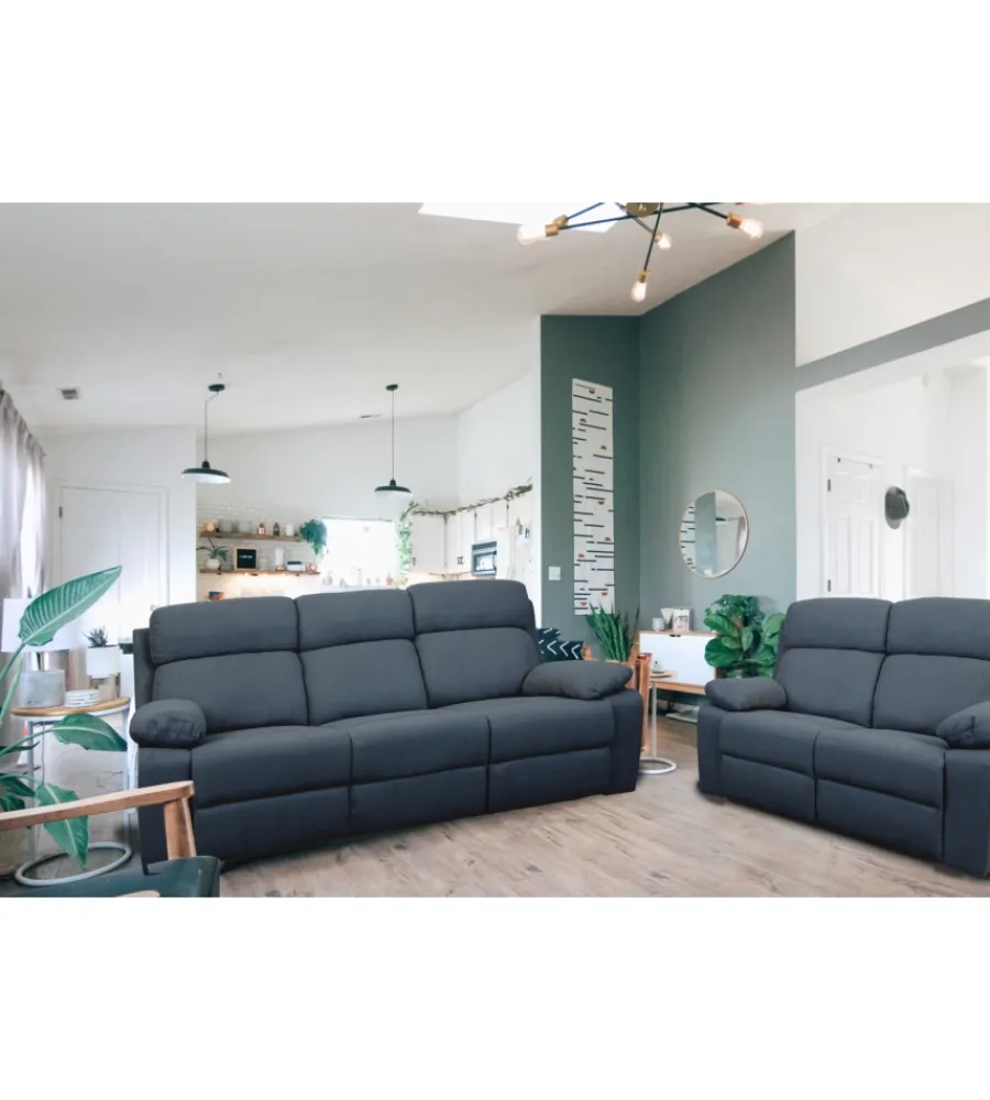 Best Divano 3 posti "annika" con recliner manuale in tessuto blu, 198x93x101 cm Divani