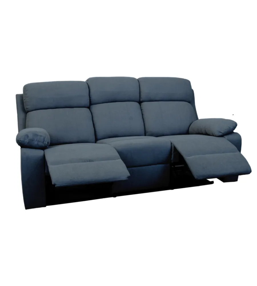 Best Divano 3 posti "annika" con recliner manuale in tessuto blu, 198x93x101 cm Divani