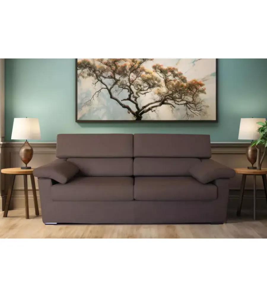 Divani-BellaHome Divano 3 posti "venezia" marrone tessuto sfoderabile e antimacchia, 200x93x93 cm