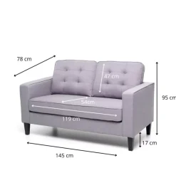 Divani- Divano 2 posti "river" tessuto grigio, 145x78x95 cm