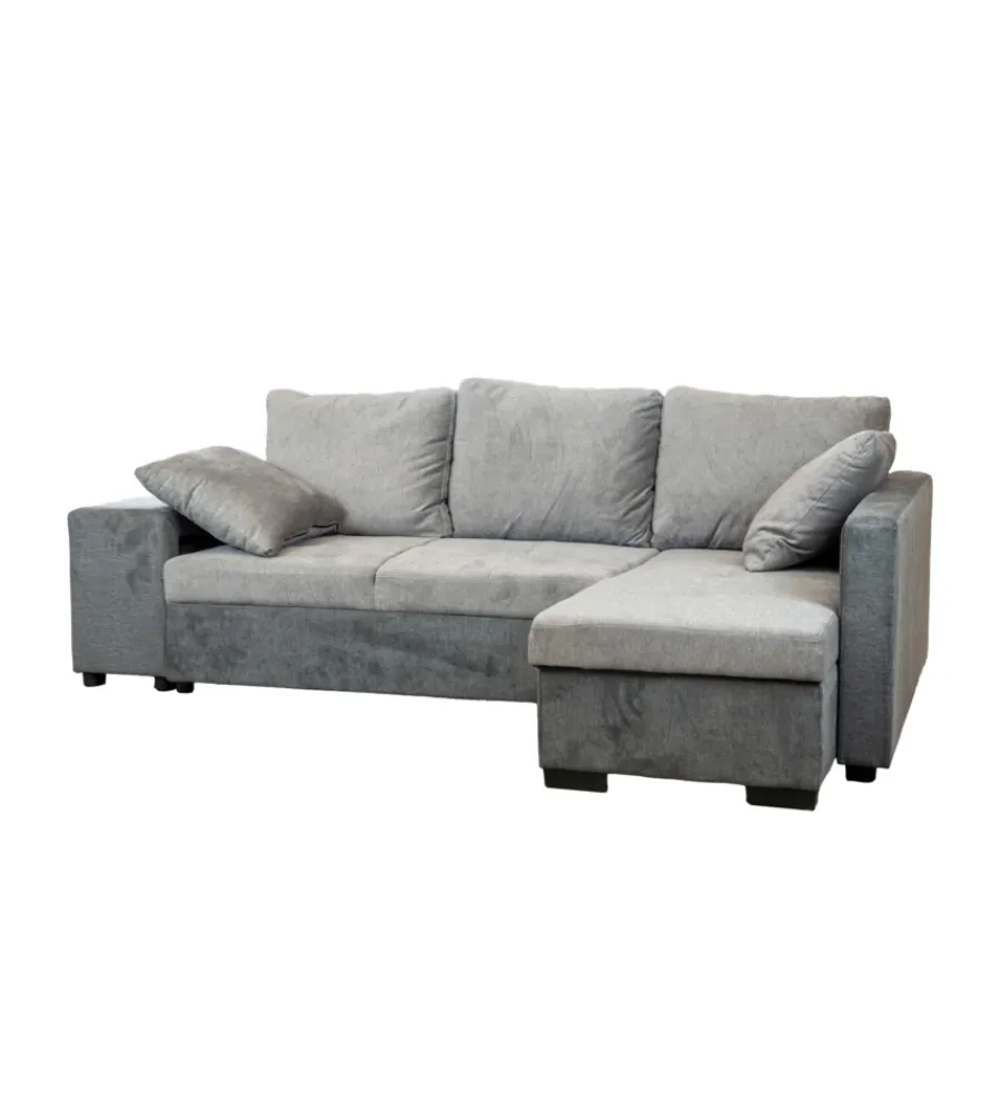 BellaHome Divani|Divano angolare "jessy" con contenitore pouf e penisola destra 247x155x94 cm