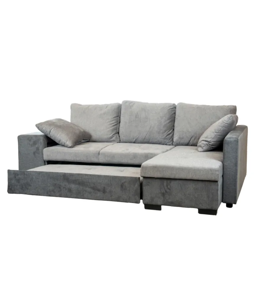 BellaHome Divani|Divano angolare "jessy" con contenitore pouf e penisola destra 247x155x94 cm
