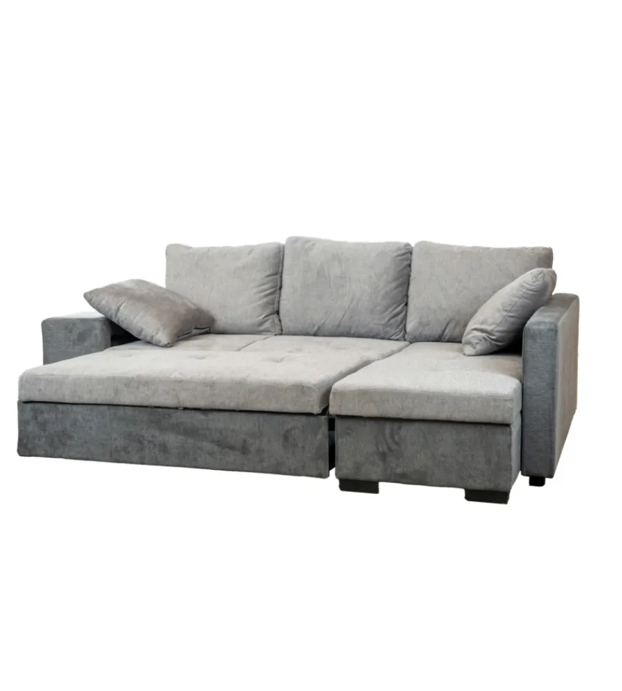 BellaHome Divani|Divano angolare "jessy" con contenitore pouf e penisola destra 247x155x94 cm