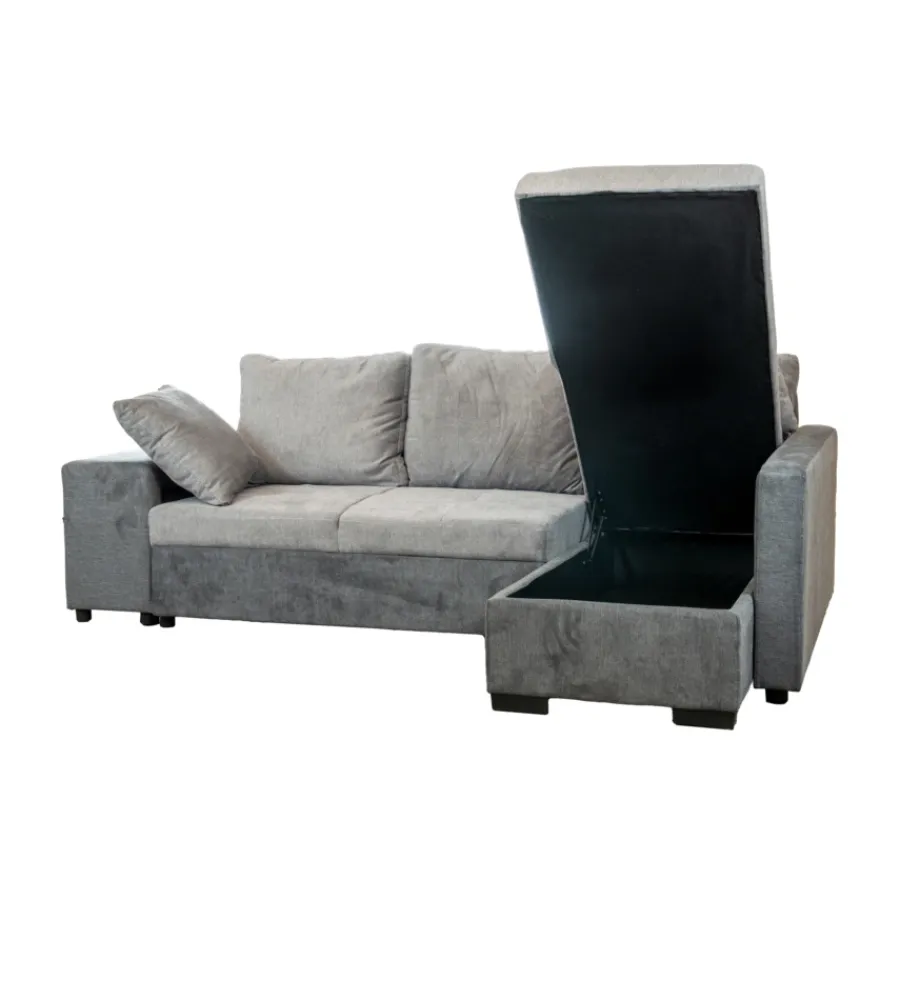 BellaHome Divani|Divano angolare "jessy" con contenitore pouf e penisola destra 247x155x94 cm