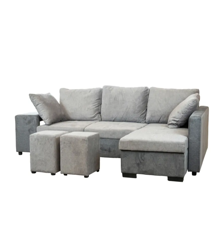 BellaHome Divani|Divano angolare "jessy" con contenitore pouf e penisola destra 247x155x94 cm