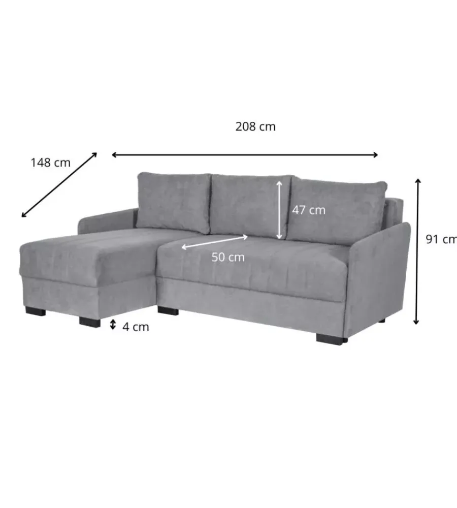 Divani-BellaHome Divano con penisola reversibile "gemini" grigio, 208x148x91 cm