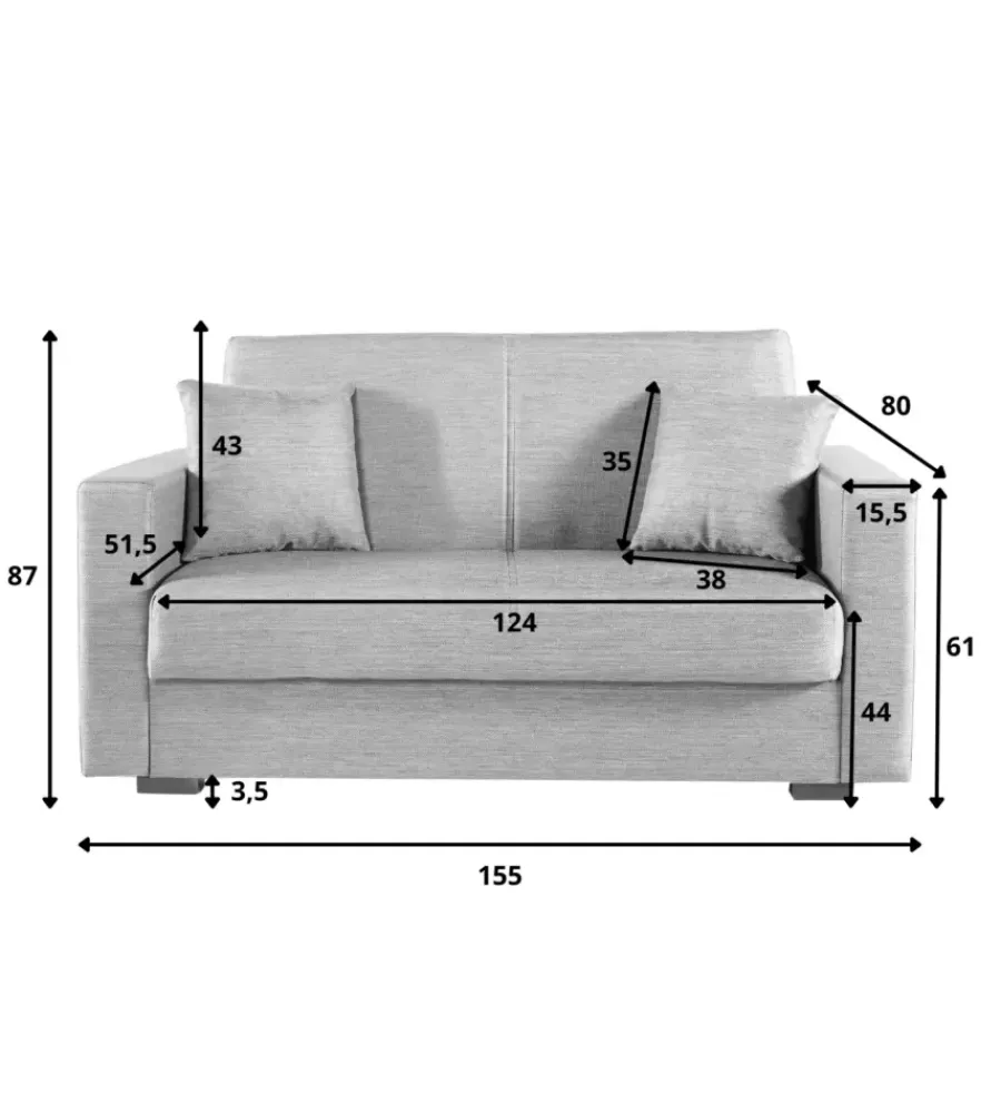 Hot Divano letto "afrodite" 2 posti grigio-blu 155x80x87 cm Divani