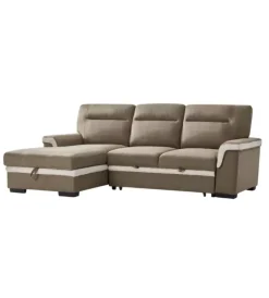 BellaHome Divani|Divano letto angolare "erika" in tessuto marrone con penisola a destra 254x92/165x102 cm