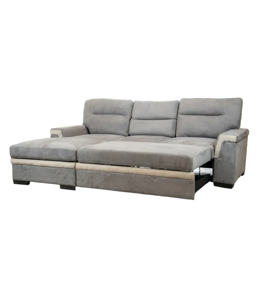 Clearance Divano letto angolare "erika" in tessuto grigio con penisola a sinistra, 254x92/165x102 cm Divani