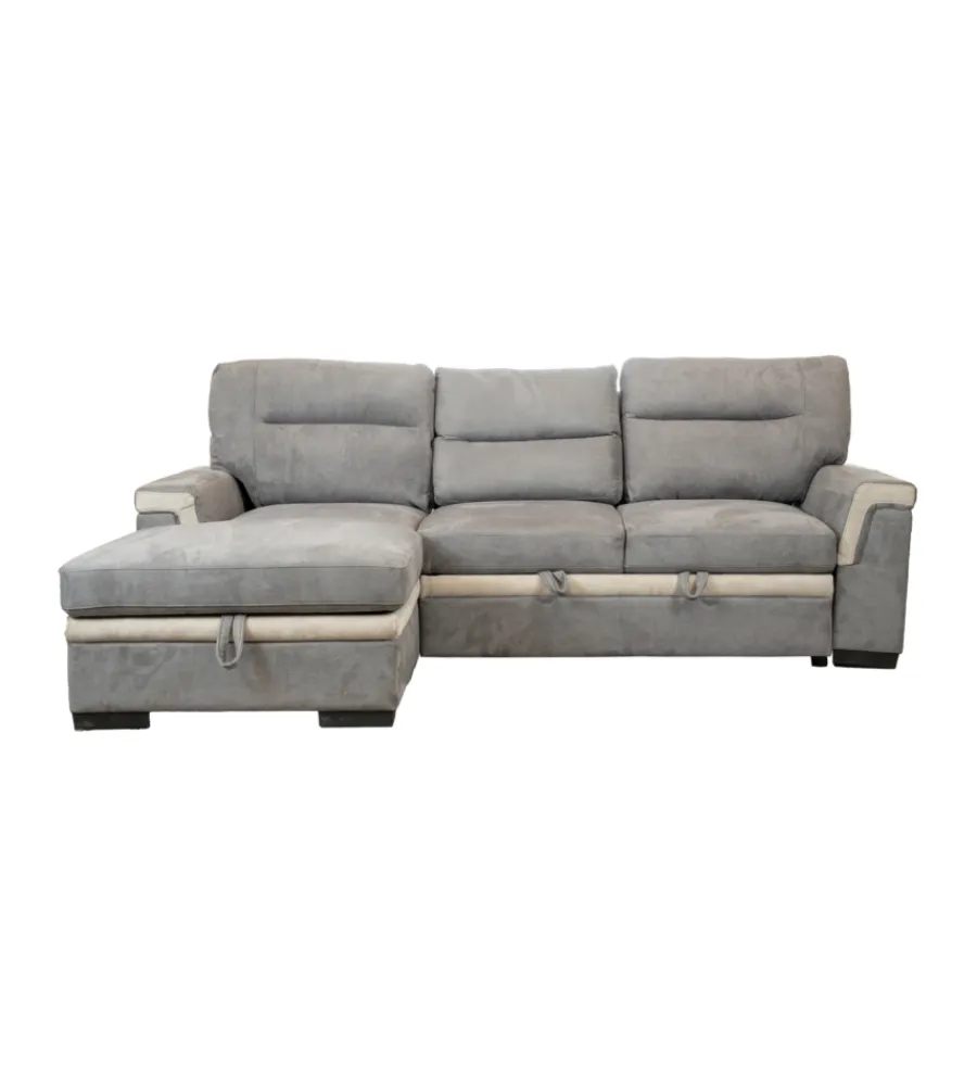 Clearance Divano letto angolare "erika" in tessuto grigio con penisola a sinistra, 254x92/165x102 cm Divani