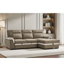 Divani-BellaHome Divano letto angolare "erika" in tessuto marrone con penisola a sinistra 254x92/165x102 cm