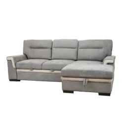 Divani-BellaHome Divano letto angolare "erika" in tessuto grigio con penisola a destra, 254x92/165x102 cm
