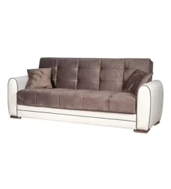 BellaHome Divani|Divano letto "apollo" 3 posti in ecopelle grigio e bianco, 220x84x91 cm
