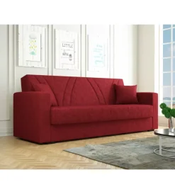 Divani-BellaHome Divano letto "ibiza" 3 posti tessuto rosso, 214x89x81 cm