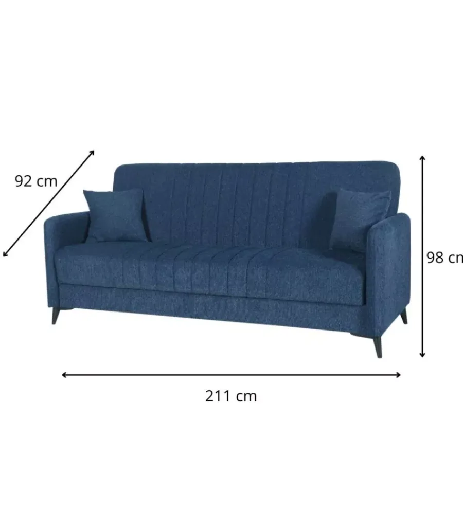 BellaHome Divani|Divano letto "libra" 3 posti dark blue 211x92x98 cm