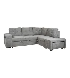 Outlet Divano letto con penisola a destra "gaia" tessuto grigio con pouf e contenitori, 254x83/194x88 cm Divani