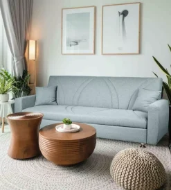 BellaHome Divani|Divano letto contenitore "eva" 3 posti colore grigio menta, 220x84x85 cm