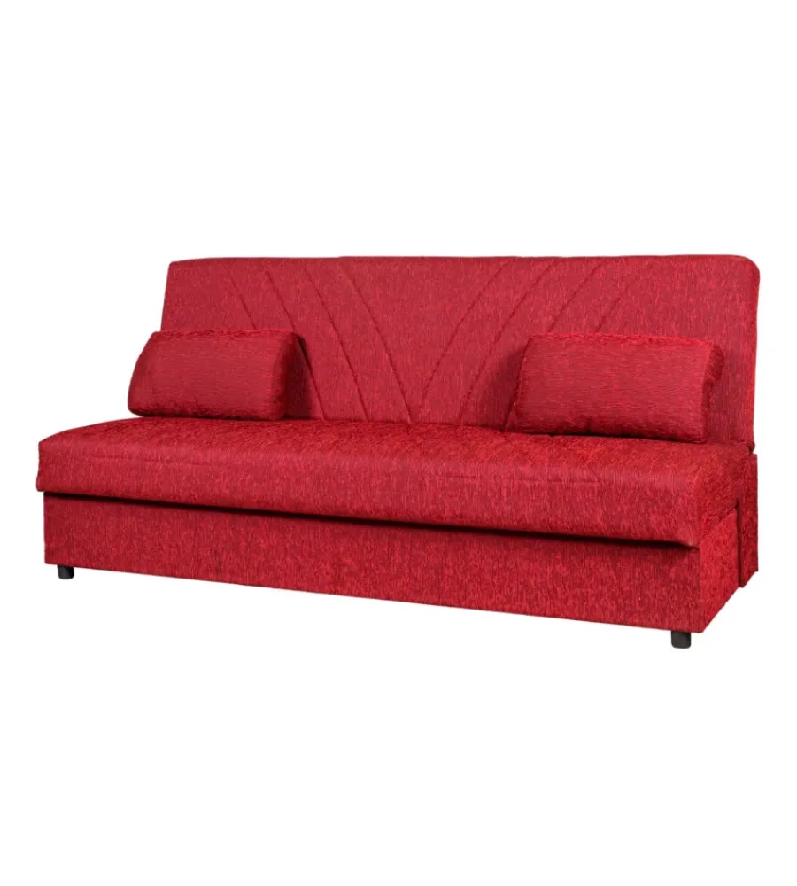 Divani-BellaHome Divano letto "fiji" 3 posti in tessuto rosso con cassettone contenitore, 183x81x89 cm