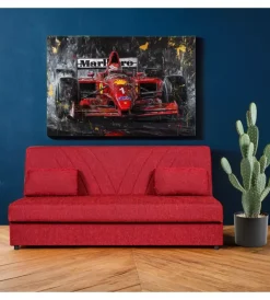 Divani-BellaHome Divano letto "fiji" 3 posti in tessuto rosso con cassettone contenitore, 183x81x89 cm