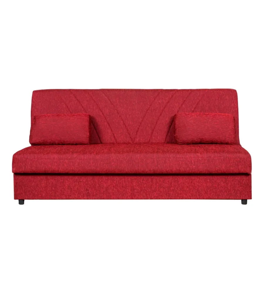 Divani-BellaHome Divano letto "fiji" 3 posti in tessuto rosso con cassettone contenitore, 183x81x89 cm