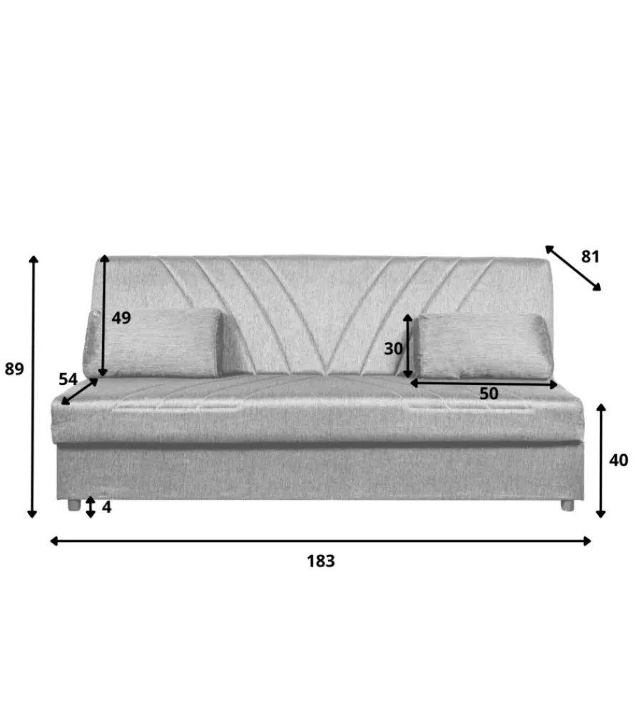 Divani-BellaHome Divano letto "fiji" 3 posti in tessuto rosso con cassettone contenitore, 183x81x89 cm