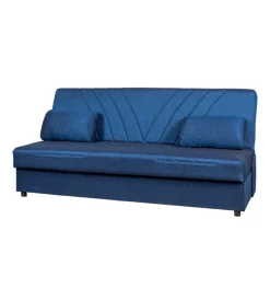 BellaHome Divani|Divano letto "fiji" 3 posti in tessuto blu con cassettone contenitore, 183x81x89 cm