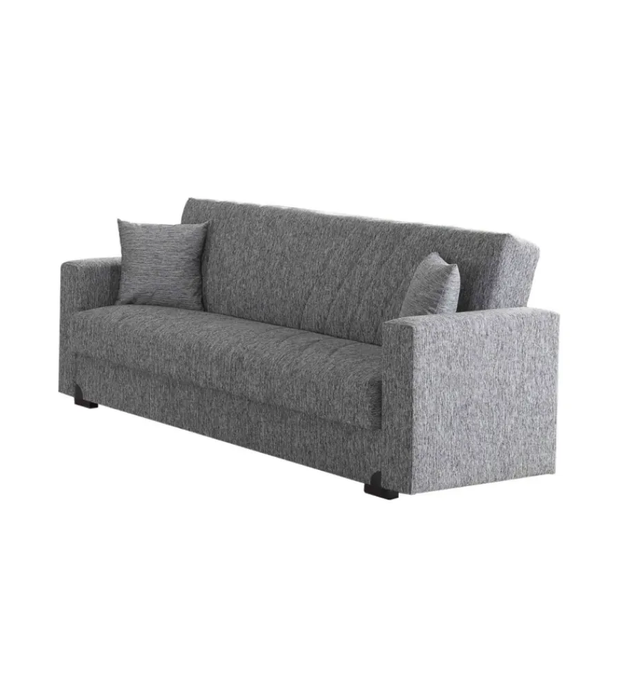Outlet Divano letto "mali" 3 posti in tessuto grigio con cassettone, 212x74x83 cm Divani