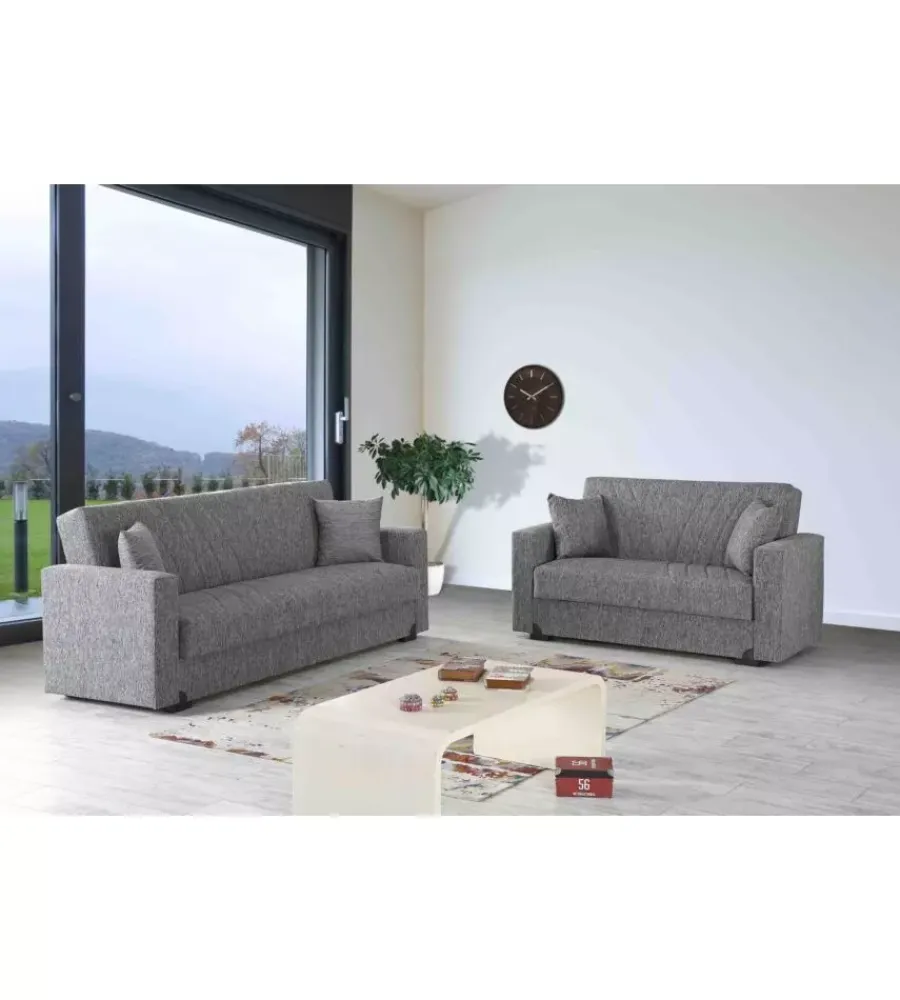 Outlet Divano letto "mali" 3 posti in tessuto grigio con cassettone, 212x74x83 cm Divani