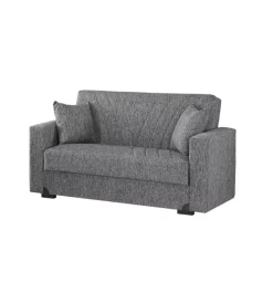BellaHome Divani|Divano letto "mali" 2 posti con cassettone in tessuto grigio, 152x74x83 cm