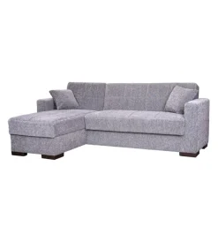 BellaHome Divani|Divano letto "merlin" in tessuto grigio con cassettone e penisola reversibile, 225x150x81 cm