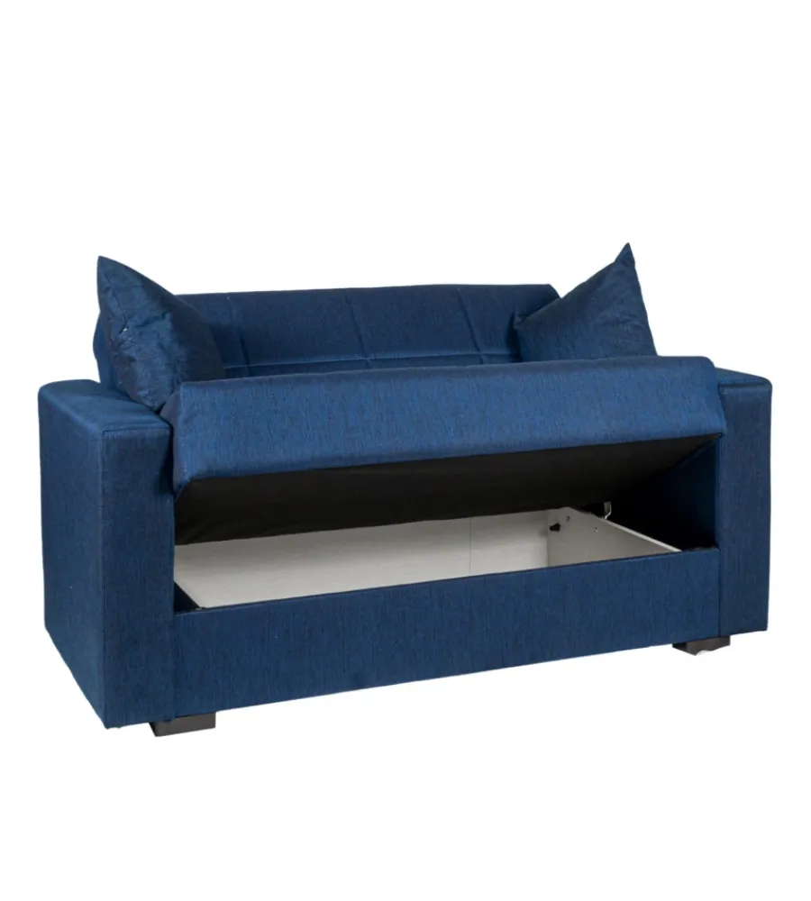 Divani-BellaHome Divano letto "nora" 2 posti in tessuto blu, 155x80x87 cm
