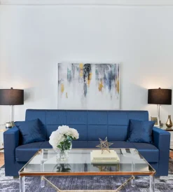 New Divano letto "nora" 3 posti in tessuto blu, 212x80x87 cm Divani