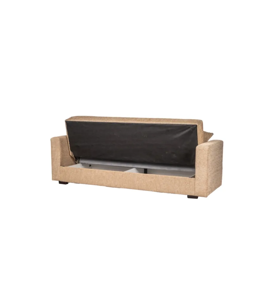 BellaHome Divani|Divano letto "nora" 3 posti tessuto beige, 212x80x87 cm