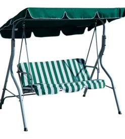 Mobili Da Giardino E Accessori- Dondolo da esterno a 3 posti essenza in acciaio e poliestere fantasia righe verdi 170x113x156 cm