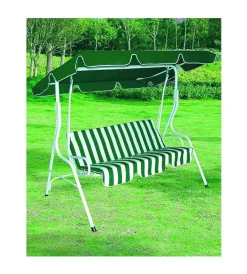 Mobili Da Giardino E Accessori- Dondolo da esterno a 3 posti essenza in acciaio e poliestere fantasia righe verdi 170x113x156 cm