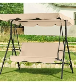 Mobili Da Giardino E Accessori|Dondolo da esterno essenza "linear" 3 posti beige 170x110x153 cm