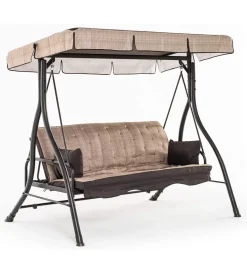 Mobili Da Giardino E Accessori- Dondolo "zanzibar" tre posti con struttura in metallo di colore beige.