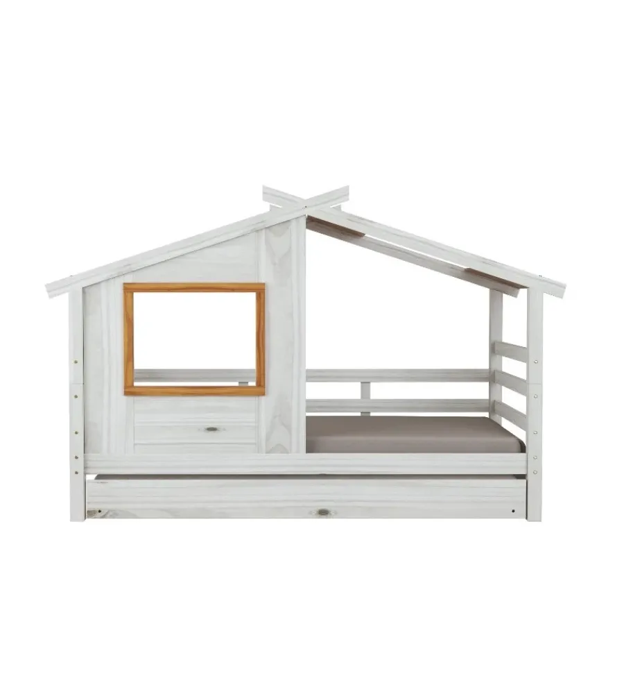 New Doppio letto singolo per ragazzi "nantes" in pino massello a casetta 222x97,6x143 cm Letti E Comodini