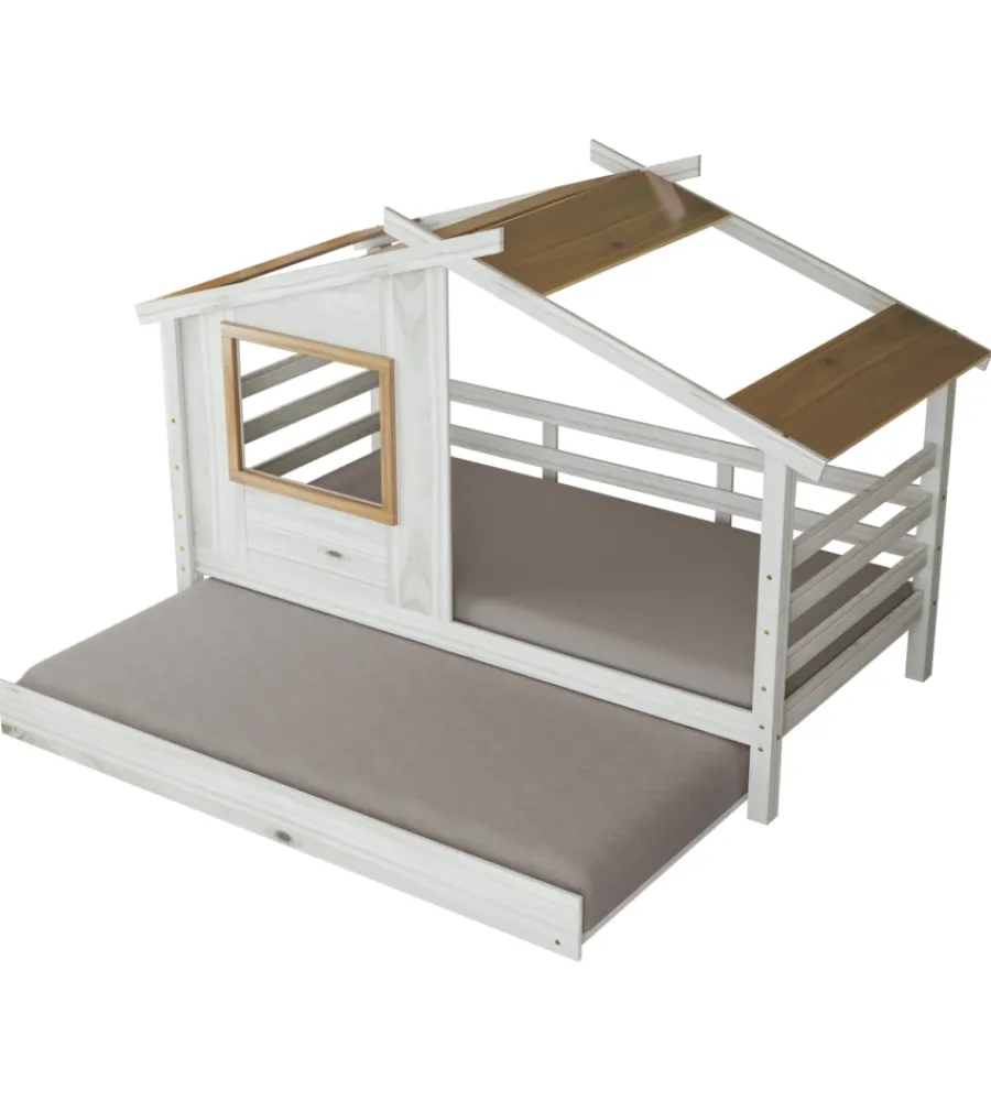 New Doppio letto singolo per ragazzi "nantes" in pino massello a casetta 222x97,6x143 cm Letti E Comodini