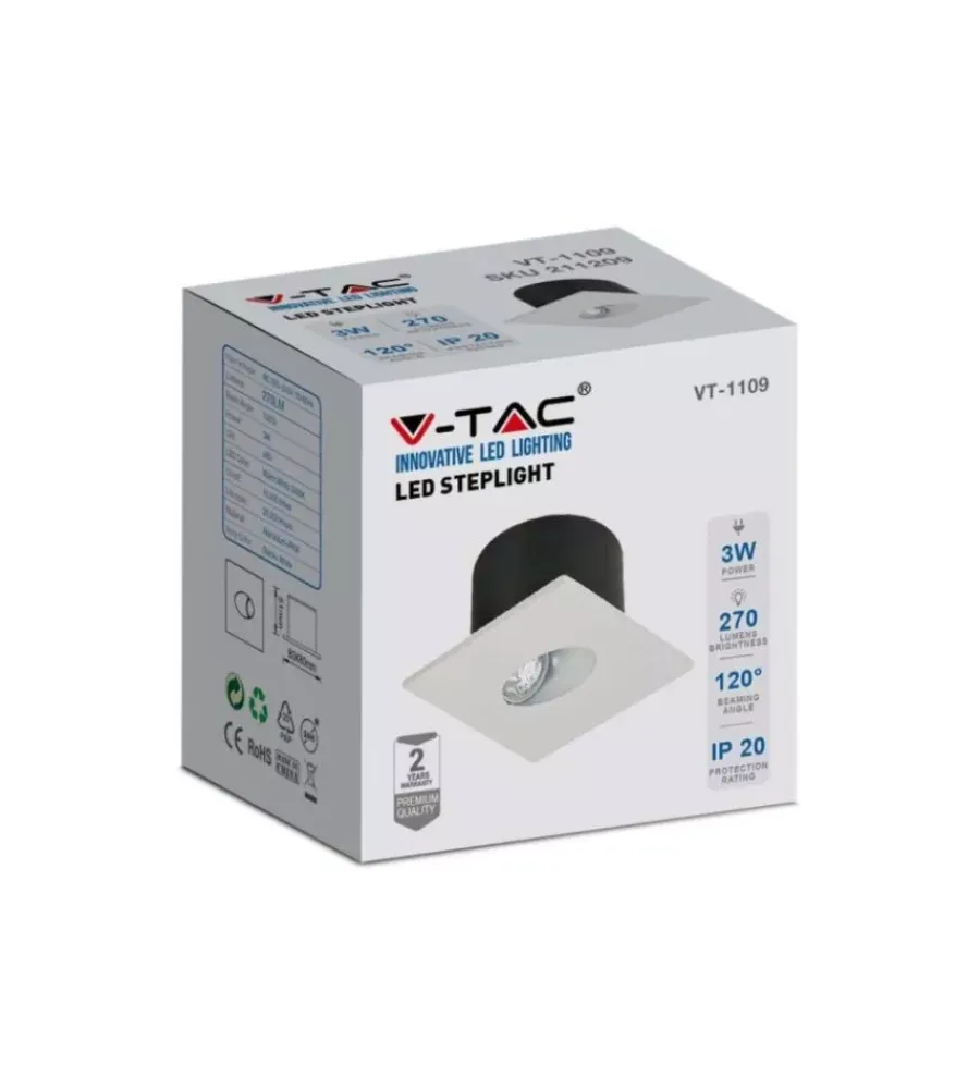 Illuminazione Per Esterno- Faretto led segnapasso ad incasso da esterno quadrato vtac bianco 4000k