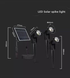 Illuminazione Per Esterno|Faretto led solare da esterno con picchetto vtac nero 3000k 3 pezzi