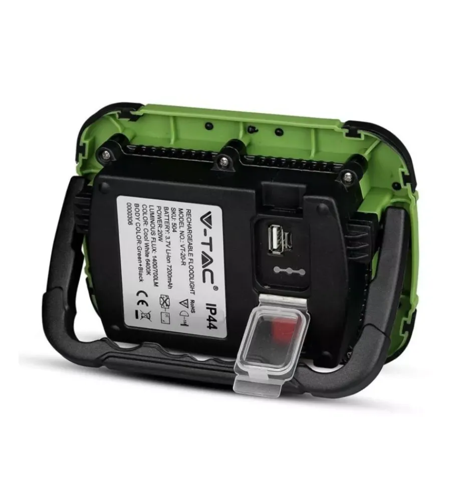 Illuminazione Per Esterno|Faro led ricaricabile vtac con sos flash verde 6400k 20w