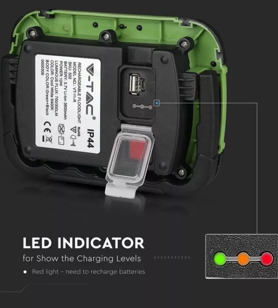 Illuminazione Per Esterno- Faro led ricaricabile vtac con sos flash verde 4000k 20w