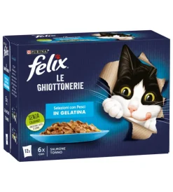 Alimenti Umido Gatto-Purina Felix le ghiottonerie salmone e tonno, 12x85 gr