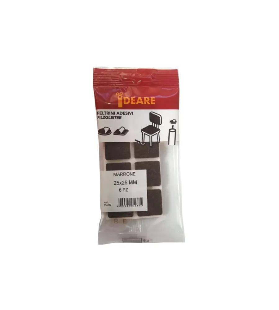 Accessori- Feltrini adesivi quadrati - 25 x 25 mm. - marrone - 8 pz.