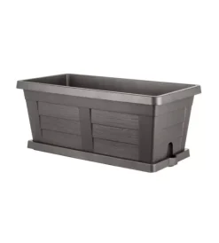 Clearance Fioriera da esterno con sottovaso antracite effetto legno 40 cm Coltivazione E Cura