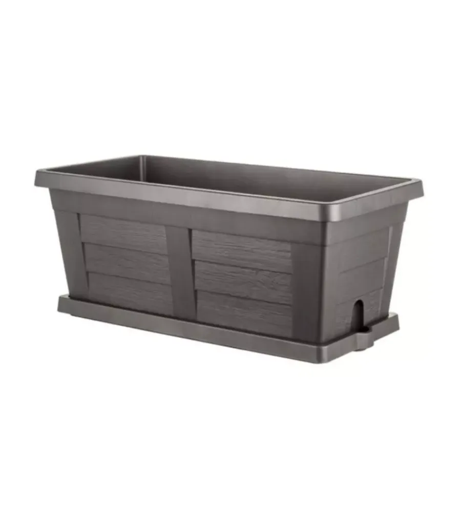 Clearance Fioriera da esterno con sottovaso antracite effetto legno 40 cm Coltivazione E Cura