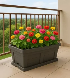 Clearance Fioriera da esterno con sottovaso antracite effetto legno 40 cm Coltivazione E Cura