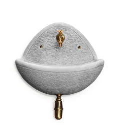 Fontane, Decorazioni E Pavimentazioni|Fontana a bacinella da parete "verra" anticata in cemento colore grigio - 54x25x56 cm